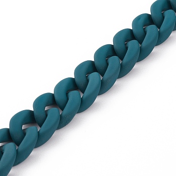 Handmade Rubberized Style Acrylic Curb Chains, Teal, Links: 18.5x13.5x4.5mm, 39.37 inch(1m)/strand