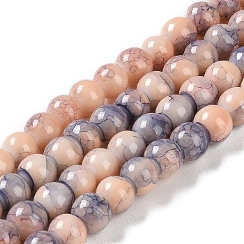 Baking Paint Glass Bead Strands, Round, PeachPuff, 6mm, Hole: 1mm, about 145~147pcs/strand, 32.28~32.68''(82~83cm)
