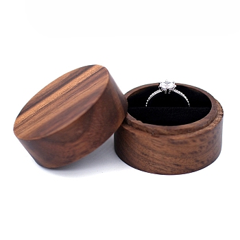 Round Wood Ring Storage Boxes, Wooden Wedding Ring Gift Case with Velvet Inside, for Wedding, Valentine's Day, Black, 5x3.5cm