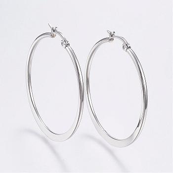304 Stainless Steel Big Hoop Earrings, Hypoallergenic Earrings, Flat Ring Shape, Stainless Steel Color, 39~41mm, Pin: 0.7x1mm