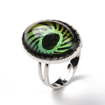 Glass Horse Eye Mood Ring, Temperature Change Color Emotion Feeling Alloy Adjustable Ring for Women, Platinum, Inner Diameter: 17.4~18.3mm