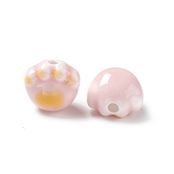 Handmade Printed Porcelain Beads, Cat Paw Prints, Pearl Pink, 12x12x9mm, Hole: 2mm