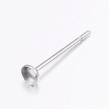 304 Stainless Steel Stud Earring Settings, Stainless Steel Color, 3mm, Pin: 0.8mm, Tray: 2.5mm