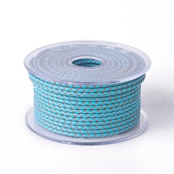 Braided Cowhide Cord, Leather Jewelry Cord, Jewelry DIY Making Material, Deep Sky Blue, 3mm, about 54.68 yards(50m)/roll