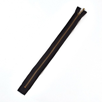 Garment Accessories, Nylon Closed-end Zipper, with Metal Zipper Puller, Zip-fastener Component, Antique Bronze, Black, 33.7x2.8~2.9x0.2mm