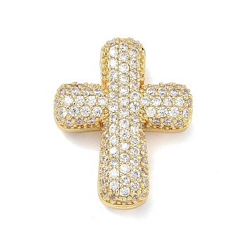 Brass Micro Pave Cubic Zirconia Pendants, Cross Charms, Real 18K Gold Plated, 26x21x7.5mm, Hole: 5x3mm