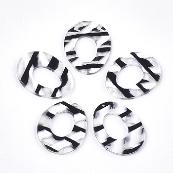 Cellulose Acetate(Resin) Pendants, Oval, White, 43.5x34x3mm, Hole: 1.5mm