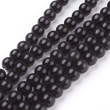 Natural Obsidian Beads Strands, Round, Grade AA, Black And Colorful, 6mm