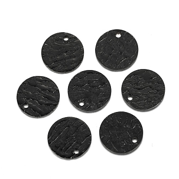 304 Stainless Steel Charms, Textured, Laser Cut, Flat Round, Electrophoresis Black, 12x1mm, Hole: 1.4mm