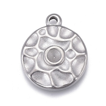 304 Stainless Steel Pendant Rhinestone Settings, Textured, Flat Round, Stainless Steel Color, Fit For 3mm Rhinestone, 18x15x2.5mm, Hole: 1.6mm