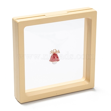 Square Transparent PE Thin Film Suspension Jewelry Display Box, for Ring Necklace Bracelet Earring Storage, Lemon Chiffon, 11x11x2cm(CON-D009-01C-01)