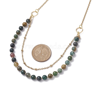 6mm Round Natural Indian Agate Beaded Lariat Necklaces(NJEW-JN04964)-3