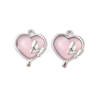 Platinum Pink Heart Alloy+Resin Pendants