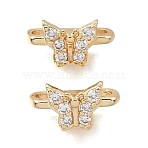 Brass Micro Pave Clear Cubic Zirconia 2-Loop Butterfly Spacer Bars, Long-Lasting Plated, Rack Plating, Light Gold, 6x10x5mm, Hole: 1.5mm(KK-C258-14LG)