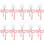 10Pcs Plastic Mobile Dustproof Plugs, with Alloy Pendants, Bowknot, Pearl Pink, 38mm(HJEW-DC00097)
