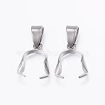 Tarnish Resistant 304 Stainless Steel Pendant Pinch Bails, Stainless Steel Color, 11.5x10x4mm, Hole: 3.5x5mm(STAS-E127-10P)