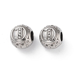 304 Stainless Steel Rhinestone European Beads, Round Large Hole Beads, Real 18K Gold Plated, Round with Letter, Letter D, 11x10mm, Hole: 4mm(STAS-A092-10D-P)