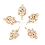 5Pcs Brass Micro Pave Clear Cubic Zirconia Links Connectors, Long-Lasting Plated, Cadmium Free & Lead Free, Leaf, Light Gold, 14.5x7x2.5mm, Hole: 1.2mm(KK-YW0003-31)