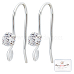 10Pcs 925 Sterling Silver Earring Hooks, with Rhinestone, 925 Sterling Silver Plated, 13x16mm, Hole: 1.5mm, 24 Gauge, Pin: 0.5mm(STER-BBC0001-14)