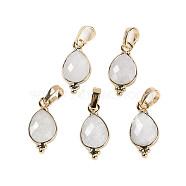 Natural White Moonstone Faceted Pendans, Golden Plated Brass Teardrop Charms, 17.5x9x3.5mm, Hole: 6x3.5mm(KK-L218-004G-04)