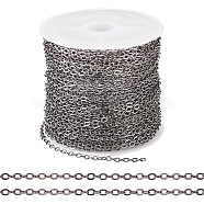 Brass Coated Iron Flat Cable Chains, Soldered, with Spool, Flat Oval, Gunmetal, 2.5x2x0.3mm, about 32.81 Feet(10m)/Roll(CH-TAC0007-02B)