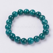 Natural Yellow Jade Beaded Stretch Bracelet, Dyed, Round, Dark Green, 2 inch(5cm), Beads:  6mm(BJEW-P209-01-6mm)