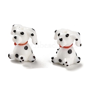 Handmade Lampwork Beads, Dalmatian/Dog, White, 20~21x18~19mm, Hole: 1.5mm(LAMP-A002-B01)
