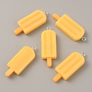 Opaque Resin Pendants, with Platinum Tone Iron Loops, Ice Cream Charms, Gold, 41.5x14.5x6mm, Hole: 2mm(RESI-CJC0020-09A)