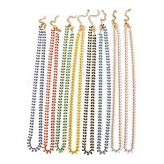 Enamel Ear of Wheat Link Chain Necklace, Vacuum Plating 304 Stainless Steel Jewelry for Women, Mixed Color, 17-1/2~17-5/8 inch(44.4~44.7cm)(NJEW-P220-02G)