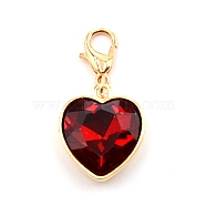 Heart Glass Pendant Decorations, with Alloy Lobster Claw Clasps, Dark Red, 32.5mm, Heart: 18.5x16x6mm(HJEW-WH0036-19D)