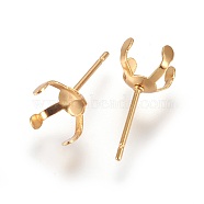 304 Stainless Steel Stud Earrings Findings, Golden, Tray: 6x6mm, 16x6mm, Pin: 0.7mm(STAS-P227-01G-B)