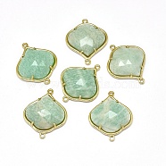 Natural Amazonite Links connectors, with Golden Tone Brass Findings, Faceted, 26x21.5x5.5mm, Hole: 1.5~1.6mm(G-L514-018G)