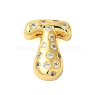 Rack Plating Brass Micro Pave Clear Cubic Zirconia Perdants, Cadmium Free & Lead Free, Long-Lasting Plated, Real 18K Gold Plated, Letter T, 22x17x6mm, Hole: 4x3mm(KK-C067-11G-T)