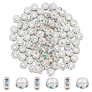 100Pcs Brass Grade A Rhinestone Flat Round Spacer Beads, Silver Color Plated, Nickel Free, Crystal AB, 4x2mm, Hole: 0.8mm(RB-UN0001-09)