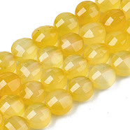 Natural Agate Beads Strands, Dyed & Heated, Faceted, Flat Round, Gold, 8x6.5mm, Hole: 1.2mm, about 47pcs/strand, 14.96 inch(37cm).(X-G-N326-100A-13)
