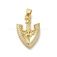 Rack Plating Brass Micro Pave Cubic Zirconia Pendants, Long-Lasting Plated, Lead Free & Cadmium Free, Anchor Charms, Real 18K Gold Plated, 22.5x15x5mm, Hole: 3.5x4mm(KK-Z086-68G-01)