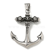 316 Surgical Stainless Steel Pendants, Anchor Charm, Antique Silver, 48.5x38x9mm, Hole: 4x8mm(STAS-Z073-100AS)