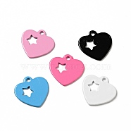 Spray Painted 201 Stainless Steel Charms, Heart with Star Pattern, Mixed Color, 13.5x13x1mm, Hole: 1.4mm(STAS-G304-12)