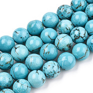 Synthetic Green Turquoise Beads Strands, Round, Dyed, 8~8.5mm, Hole: 1mm, about 47pcs/strand, 15.5 inch(G-T055-8mm-12-1)