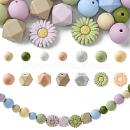 48Pcs 14 Styles Food Grade Eco-Friendly Silicone Focal Beads, Chewing Beads For Teethers, DIY Nursing Necklaces Making, Daisy, Mixed Color, 12~20x12~20~12~16.5mm, Hole: 2~2.2mm(DIY-YW0008-83B)