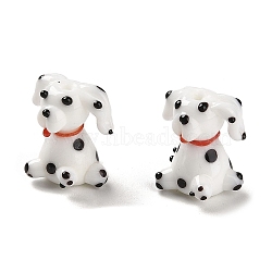 Handmade Lampwork Beads, Dalmatian/Dog, White, 20~21x18~19mm, Hole: 1.5mm(LAMP-A002-B01)