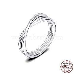 Rhodium Plated 925 Sterling Silver Criss Cross Finger Ring, with S925 Stamp, Real Platinum Plated, US Size 8(18.1mm)(RJEW-C064-33D-P)