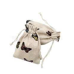 Printed Cotton Imitation Burlap Packing Pouches Drawstring Bags, for Christmas, Wedding Party and DIY Craft Packing, Butterfly, 18x13cm(PW-WG7B662-24)