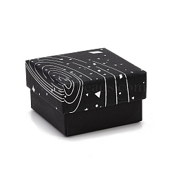Cardboard Jewelry Boxes, with Black Sponge Mat, for Jewelry Gift Packaging, Square with Galaxy Pattern, Black, 5.3x5.3x3.2cm(CON-D012-02A)