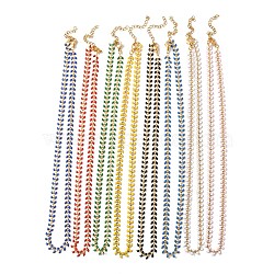 Enamel Ear of Wheat Link Chain Necklace, Vacuum Plating 304 Stainless Steel Jewelry for Women, Mixed Color, 17-1/2~17-5/8 inch(44.4~44.7cm)(NJEW-P220-02G)