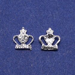 Crown Alloy Rhinestone Nail Art Cabochons, Nail Art Charms for Women DIY Manicures Decoration Accessories, Crystal, 11x10.5x2.5mm(MRMJ-WH0075-21)