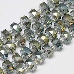 Electroplate Glass Beads Strands, Rainbow Plated, Faceted, Flat Round, Olive, 7~8x5mm, Hole: 1mm, about 80pcs/strand, 21.26 inch(EGLA-Q083-8mm-D09)