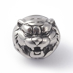 316 Surgical Stainless Steel Beads, Tiger Head, Antique Silver, 10x11x10mm, Hole: 2mm(STAS-F190-01AS)