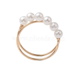 Round Shell Pearl Beaded Ring, Copper Wire Wrapped Ring for Women, Golden, 4mm, Inner Diameter: 19mm(RJEW-TA00133)