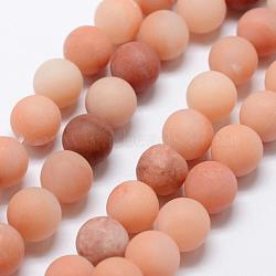 Natural Pink Aventurine Beads Strands, Frosted, Round, 6mm, Hole: 1mm, about 58~60pcs/strand, 14.5 inch(37cm)(G-G716-01-6mm)